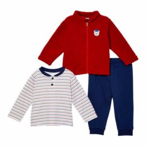 Vitamins Baby Boys' Non-Denim Casual Jackets - White & Red Stripe Henley Set - Infant