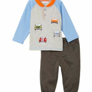 Vitamins Baby Boys' Sweatpants - Gray & Light Blue Transportation Henley & Brown Joggers