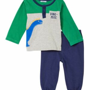 Vitamins Baby Boys' Sweatpants - Green & Gray 'Dino-Mite' Henley & Navy Joggers