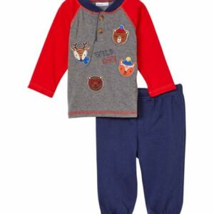 Vitamins Baby Boys' Sweatpants - Red & Gray Animal 'Wild One' Henley & Navy Joggers