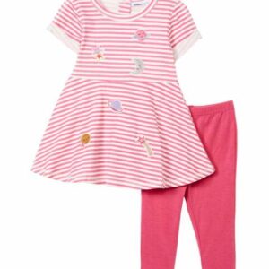 Vitamins Baby Girls' Casual Dresses - Hot Pink & White Stripe Solar System A-Line Dress & Hot Pink Leggings