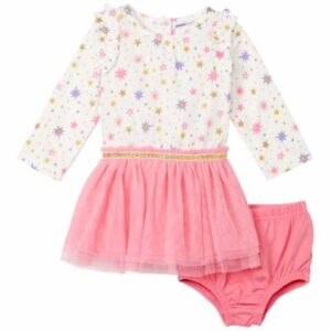 Vitamins Baby Girls' Casual Dresses - White & Pink Starburst A-Line Dress & Pink Bloomers - Infant