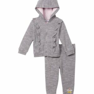 Vitamins Baby Girls' Casual Pants - Gray Ruffle-Accent Hoodie & Joggers