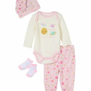 Vitamins Baby Girls' Infant Bodysuits - Cream & Pink Solar System 'Love You to the Moon & Back' Bodysuit Set - Infant