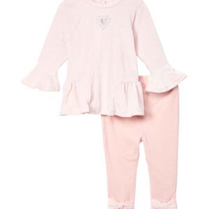 Vitamins Baby Girls' Leggings - Light Pink Velour Heart Ruffle-Hem Long-Sleeve Top & Leggings