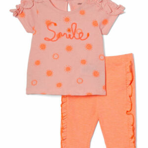 Vitamins Baby Girls' Leggings Pink - Pink Ruffle 'Smile' Tee & Orange Bottoms - Infant