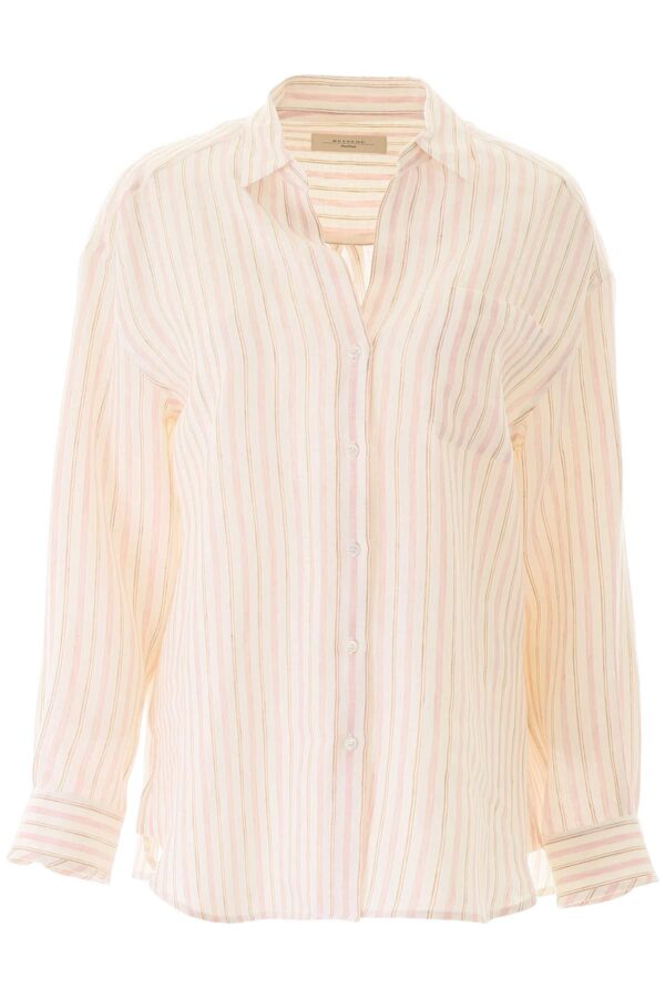 WEEKEND MAX MARA BASILIO STRIPED SHIRT 42 Pink, White Linen