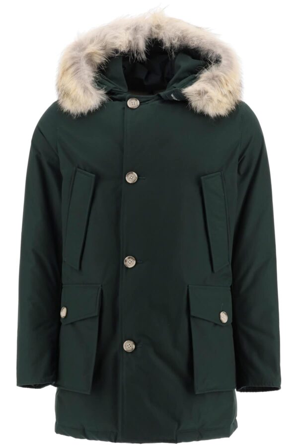 WOOLRICH ARCTIC PARKA WITH COYOTE FUR L Green Technical, Fur, Cotton