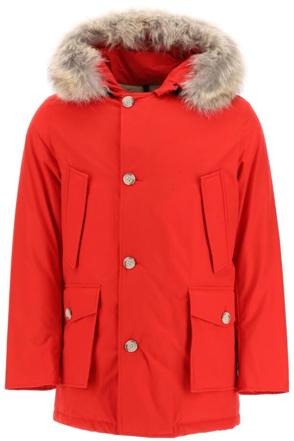 WOOLRICH ARCTIC PARKA WITH COYOTE FUR M Red Technical, Fur, Cotton