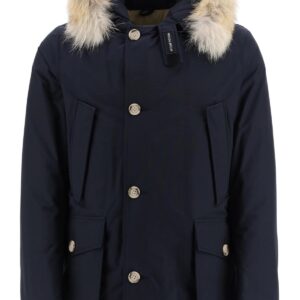 WOOLRICH ARCTIC PARKA WITH COYOTE FUR S Blue Technical, Fur, Cotton