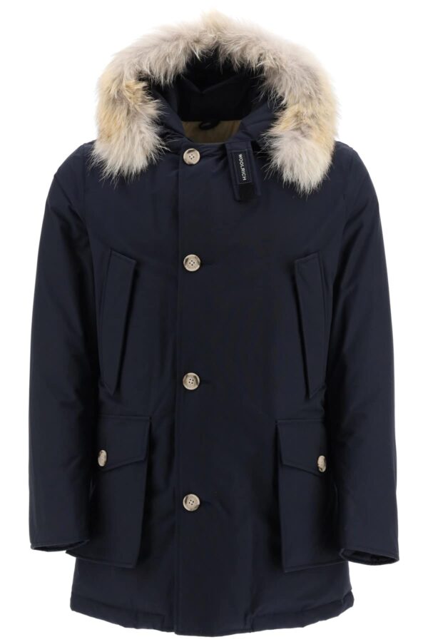 WOOLRICH ARCTIC PARKA WITH COYOTE FUR S Blue Technical, Fur, Cotton