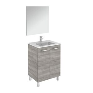 WS Bath Collections Logic 60 Pack 1 Logic Vanities 18" Free Standing Single Basin Vanity Set with Ceramic Vanity Top and Frameless Mirror and Sandy