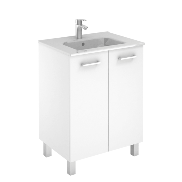 WS Bath Collections Logic 70 Logic Vanities 18" Free Standing Single Basin Vanity Set with Ceramic Vanity Top Glossy White Bathroom Storage Vanity