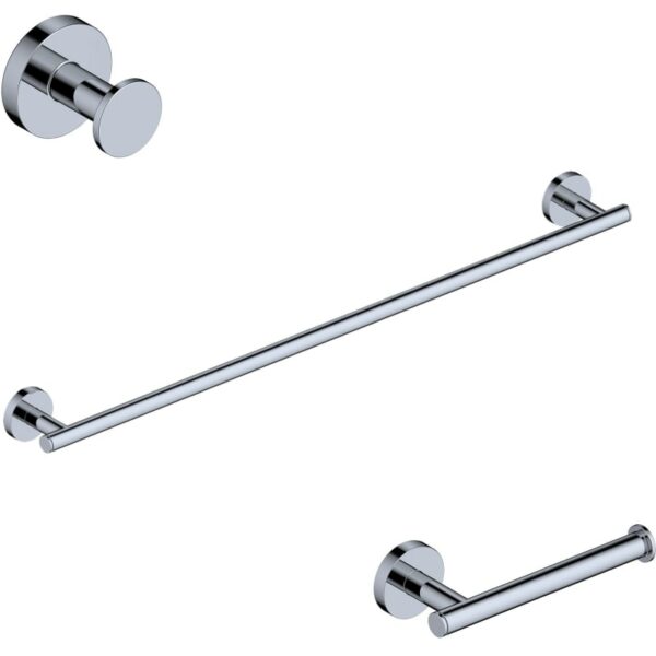 WS Bath Collections Norm WSBC 268690B Norm 3 Piece Bathroom Package with Towel Bar Robe Hook and Hook Toilet Paper Holder Polished Chrome Bathroom