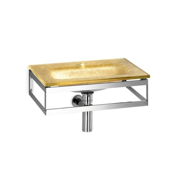 WS Bath Collections Pocia 665801.29 Linea 20-1/10" Wall Mounted Single Basin Glass Bathroom Sink with Towel Bar Gold Fixture Lavatory Sink Glass