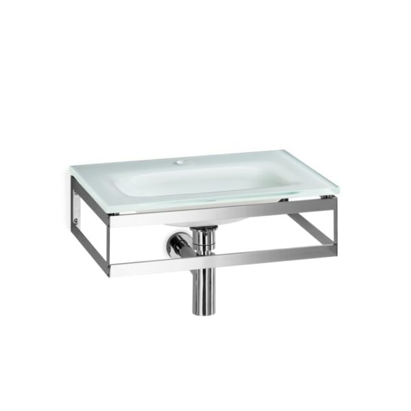 WS Bath Collections Pocia 665801.29 Linea 20-1/10" Wall Mounted Single Basin Glass Bathroom Sink with Towel Bar White Fixture Lavatory Sink Glass