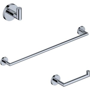 WS Bath Collections Pura WSBC 203290A Pura 3 Piece Bathroom Package with Towel Bar Robe Hook and Hook Toilet Paper Holder Polished Chrome Bathroom