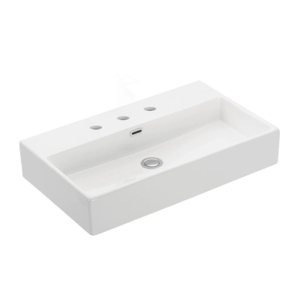 WS Bath Collections Quattro 70.03 Quattro 27-3/5" Wall Mounted/Vessel Bathroom Sink White Fixture Lavatory Sink Ceramic