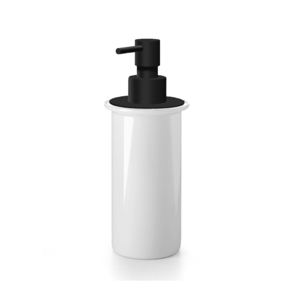 WS Bath Collections Saon 55006.09 Saon Ceramic White Soap Dispenser with Pump Matte Black Bathroom Accessory Soap Dispenser