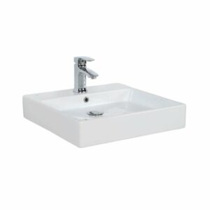 WS Bath Collections Simple 50.50B Simple 19-11/16" Square Ceramic Vessel or Wall Mounted Bathroom Sink with Overflow and Up to 3 Faucet Holes Glossy