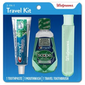 Walgreens 3-In-1 Travel Kit with Toothpaste, Mouthwash, and Travel Toothbrush - 1.0 ea