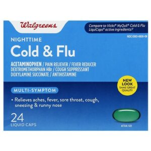 Walgreens Cold & Flu Nighttime Liquid Caps - 24.0 ea