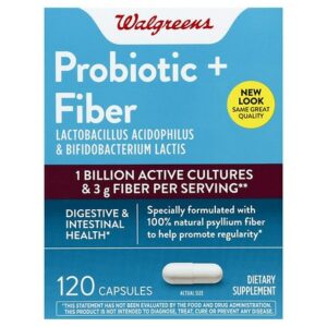 Walgreens Daily Fiber & Probiotic Dietary Supplement Capsules - 120.0 ea