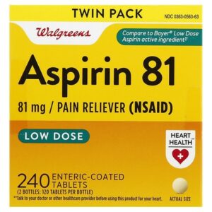 Walgreens Enteric Coated Low Dose Aspirin 81 mg Pain Reliever Tablets - 120.0 ea x 2 pack