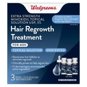 Walgreens Extra Strength Minoxidil Topical Solution, 5% Hair Regrowth Treatment - 2.0 oz x 3 pack