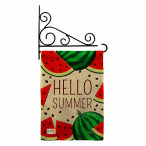 Watermelon Summer Burlap Garden Flag Set Wall Holder Double-Sided 13x1