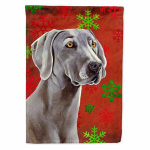 Weimaraner Red and Green Snowflakes Holiday Christmas Flag Garden Size