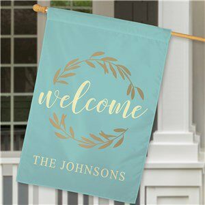 Welcome Wreath Personalized House Flag