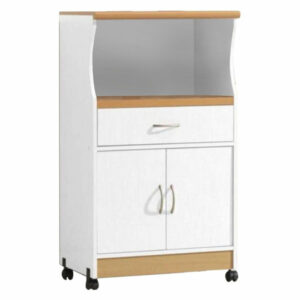 White Kitchen Utility Cabinet Microwave Cart with Caster Wheels