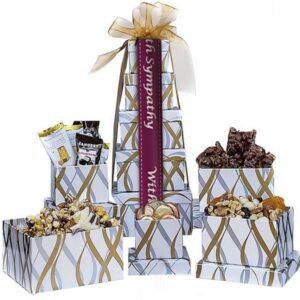 White and Gold Sympathy Snack Tower | Gourmet Gift Baskets by GiftBasket.com