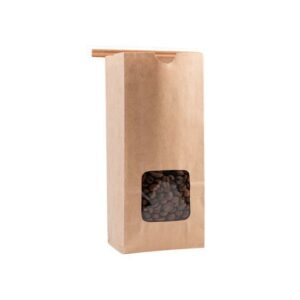 Window Bags - Half Pound Coffee Bags with Window and Tin Ties - TAN KRAFT, Box of 100