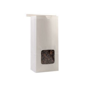 Window Bags - One Pound Coffee Bags with Window and Tin Ties - WHITE, 500 Count Box