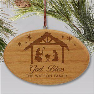 Wood Personalized God Bless Holiday Ornament