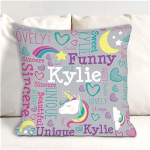 Word Art Personalized Unicorn Throw Pillow