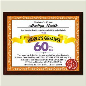 World's Greatest 60th Birthday Personalized Plaque
