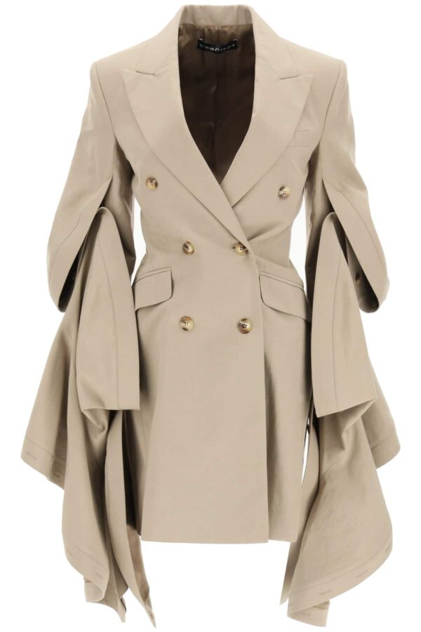 Y PROJECT BLAZER/DRESS WITH GATHERED SLEEVES 34 Beige Linen