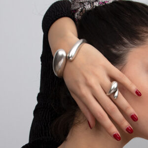 YUSHI Women's Rings SILVER - Fine Silver-Plated Teardrop Bypass Bracelet & Ring