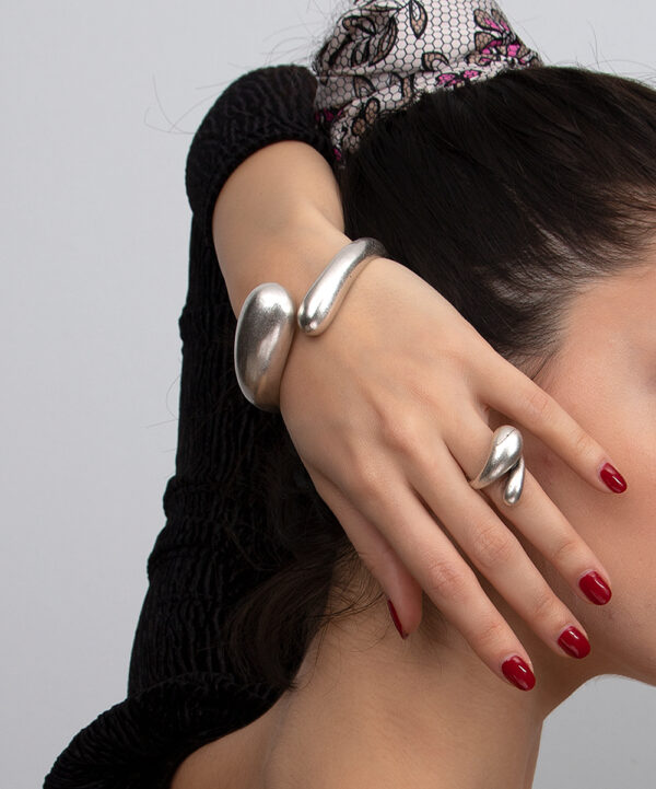 YUSHI Women's Rings SILVER - Fine Silver-Plated Teardrop Bypass Bracelet & Ring