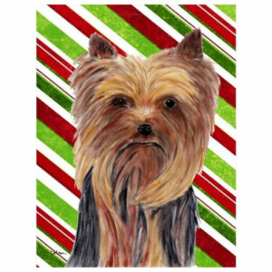 Yorkie Candy Cane Holiday Christmas Flag Garden Size