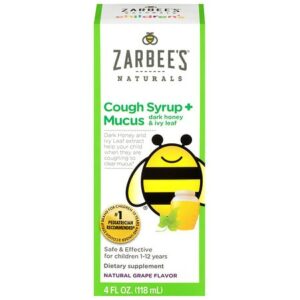 ZarBee's Naturals Children's Cough Syrup + Mucus with Dark Honey & Ivy Leaf Grape, Fragrance-Free - 4.0 FL OZ