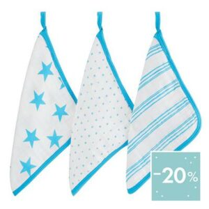 aden + anais fluro blue 3-pack washcloth set