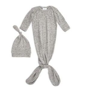 aden + anais heather grey 0-3 months snuggle knit gown+hat set