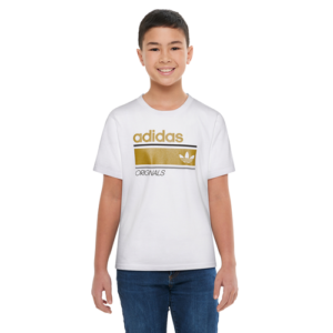 adidas Boys adidas Retro Bar T-Shirt - Boys' Grade School White/Gold Size L