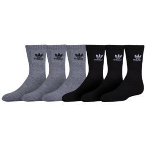 adidas Originals Boys adidas Originals Trefoil 6-Pack Crew Socks - Boys' Grade School Heather Grey/Black/Black/White Size M