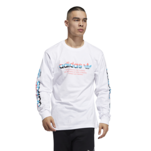 adidas Originals Mens adidas Originals Wavy Logo T-Shirt - Mens White/Blue Size L