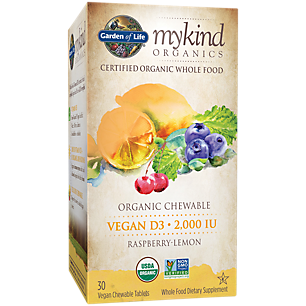 mykind Organics Whole Food Vegan Vitamin D3 - 2,000 IU - Raspberry Lemon (30 Chewables)